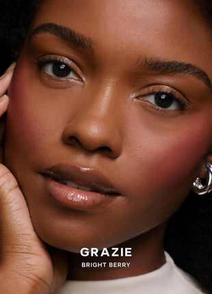 Saie Blush & Brush Duo - SuperSuede Baked Blush in Grazie (.01 oz) & Powder Blush Brush - Talc-Free, Moisturizing Blush with Vegan, Fluffy Brush for Seamless Application