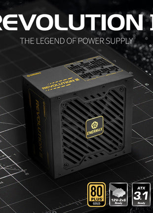 ENERMAX Revolution III 850 - Fully Modular PC Power Supply - 850 Watts - 80 Plus Gold - 600W 12V-2x6 Connector - 100% Japanese Capacitors - Sleeved Cables - 10 Year Warranty