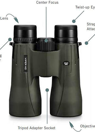 Vortex Viper HD Roof Prism Binoculars 8x42 | HD Optics, XR Lens Coatings, Tripod Adaptable, Locking Diopter, Included GlassPak - Unlimited, Unconditional Warranty