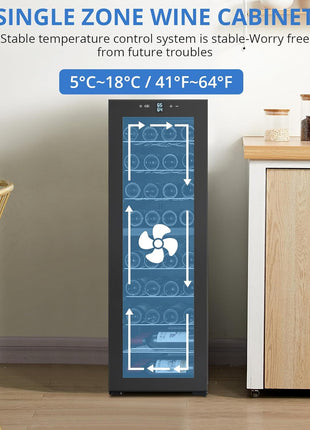 15 Inch Wine Cooler Refrigerator - 28 Bottle Capacity, Double-Layer Glass Door, Temperature Stable System, Digital Control, Single Area Dual Temperature, Built-in or Freestanding, with Lock