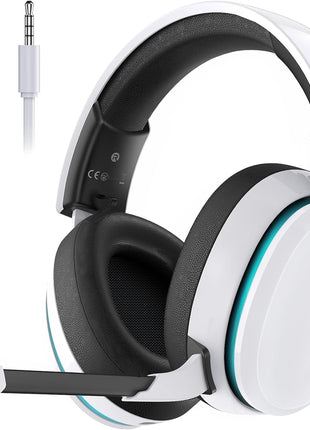 2.4GHz Wireless Gaming Headset for PS5, PS4 Fortnite & Call of Duty/FPS Gamers, PC, Nintendo Switch, Bluetooth 5.3 Gaming Headphones with Noise Canceling Mic, Stereo Sound, 40+Hr Battery -White