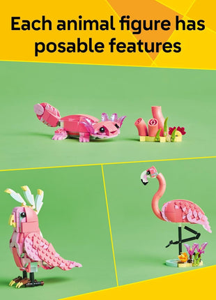 LEGO Creator 3 in 1 Wild Animals: Pink Flamingo Animal Building Toy - Playset with 3 Build Options, Pink Flamingo, Cockatoo, or Axolotl - Learning Toy for Kids, Ages 8+ - 31170