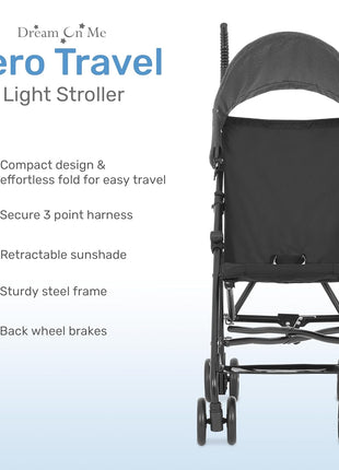 Dream On Me Aero Travel Lightweight Umbrella Stroller, Easy to Fold and Carry Travel Stroller, Adjustable and Removable Canopy