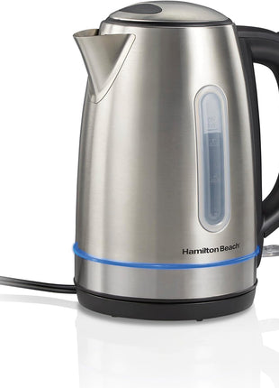 Hamilton Beach 1.7 Liter Electric Tea Kettle, Water Boiler & Heater | Fast Boiling 1500 Watts | BPA Free | Cordless Serving | Auto-Shutoff & Boil-Dry Protection | LED Light Ring | Stainless Steel