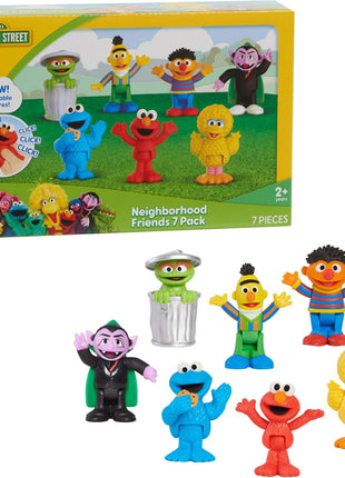 Sesame Street Neighborhood Friends, 7-piece Poseable Figurines, Kids Toys for Ages 2 Up by Just Play