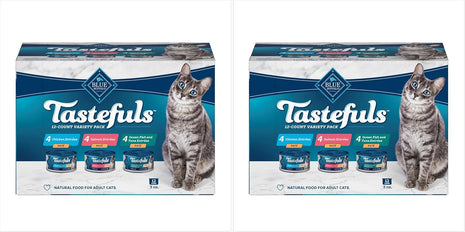 Blue Buffalo Tastefuls Natural Pate Wet Cat Food Variety Pack, Salmon, Chicken,Ocean Fish & Tuna Entrées 3-oz Cans (4 of Each Flavor), (Pack of 24)
