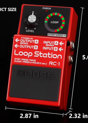 Boss RC 1 Loop Station Bundle with Gearlux Power Supply, Instrument Cable, Patch Cable, and Picks