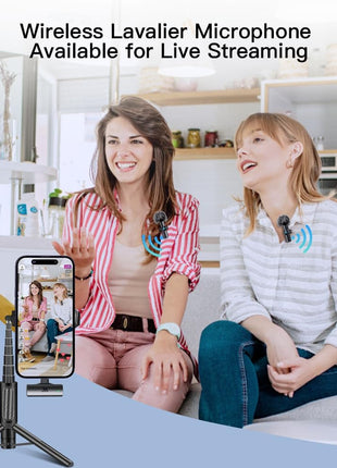 Leettus 2pcs Dual Receivers Mini Microphone for iPhone iPad Android Video Recording,Lavalier Wireless Microphones for Game,Live Streaming,Interviews,YouTube,TikTok,Vlog
