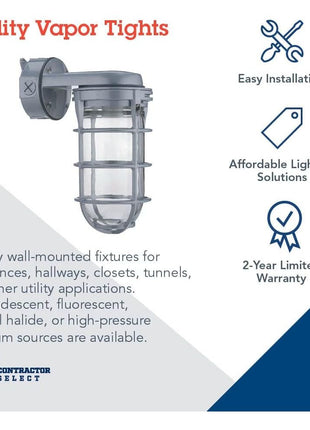 Lithonia Lighting Jelly Jar Light Fixture, Incandescent Utility Vapor Tight Wall Lamp, Industrial Style Wall Light for Indoor and Outdoor Use, 150W, 120V, Includes Junction Box, Grey (VW150I M12)