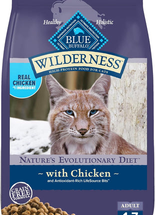 Blue Buffalo Wilderness Natural Adult Dry Cat Food, High-Protein and Grain-Free Diet, Supports Healthy Muscle Development and a Healthy Immune System, Chicken, 12-lb. Bag