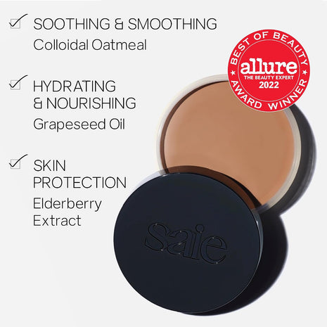 Saie Sun Melt Duo - The Big Brush - Soft, Multi-Use Liquid + Cream Makeup Brush With Synthetic Bristles Bundled With Sun Melt Bronzer in Light Bronze - Buildable Cream Contour, Velvet Finish (1 oz)