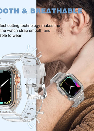 XYF Compatible for Crystal Clear Apple Watch Bands, 45mm 44mm Bumper Case for Men Women Jelly Sport Cover Strap for iWatch Ultra 3 2 Series 11 10 9 8 7 SE 6 5 4 3 (CrystalClear, 44/45)