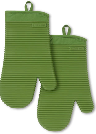 KITCHENAID Ribbed Soft Silicone Oven Mitt 2 Pack Set, 7.5 inchx13 inch, Milkshake