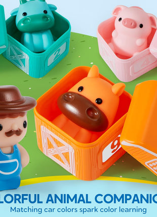 Play-Act Learning Toy for Toddlers 1 2 3 Years Old, Counting, Matching & Sorting Montessori Learning Farm Train Including 9 Farm Animals, Birthday Gift for Baby Boys Girls