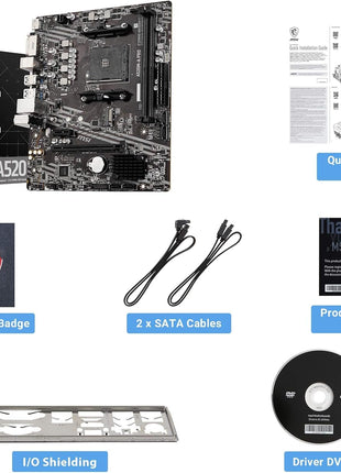 MSI A520M-A PRO Gaming Motherboard (AMD Ryzen 5000, AM4, DDR4, PCIe 3.0, SATA 6Gb/s, M.2, USB 3.2 Gen 1, DVI/HDMI, Micro-ATX)