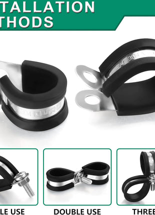 30pcs 3/8 Inch Stainless Steel Cable Clamps,Rubber Coated Cushioned Insulated Cable Clamp,Automotive Cable Wire Clamps,Pipe Clamps,Metal Clamp for Tube,Lines,Wire Cord Installation(Black,10mm)