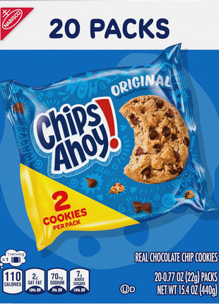 CHIPS AHOY! Original Chocolate Chip Cookies, 20 Snack Packs (2 cookies per pack)