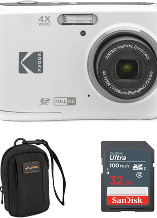 Kodak PIXPRO FZ45 Friendly Zoom 16MP Full HD Digital Camera, White, Bundle with 32GB Memory Card and Camera Bag