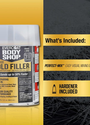 Evercoat Body Shop 105005 Pro-Grade Gold Filler Sands up to 50% Faster, Multipurpose for Dents in Aluminum, Fiberglass & More, Easy Mix Hardener Included 13 Fl Oz.