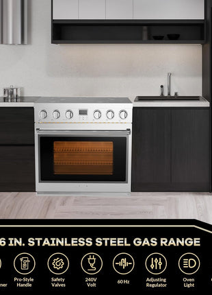 36" Stainless Steel Electric Range - 6 Cu.Ft Convection Oven with 5-Element Glass Cooktop, 6 Cooking Functions, Silver