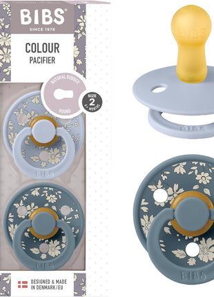 BIBS Pacifiers Colour Collection | Natural Rubber Baby Pacifier | Set of 2 BPA-Free Soothers | Made in Denmark | 0+ Months (Pack of 2) | Dusty Blue/Steel Blue