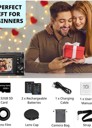 4K Digital Camera for Photography Autofocus, 2026 Latest 48MP Vlogging Camera for YouTube with SD Card, 2 Batteries, 3" 180°Flip Screen Compact Travel Camera for Teens with 16X Zoom,Black