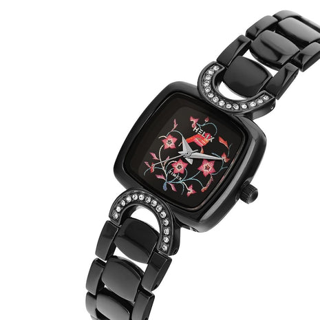 Helix by Timex Analog Watch for Women with Black Square Dial & Black Stainless Steel Bracelet Band Water Resistant Women's Wrist Watches - TW063HL03T