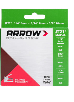 Arrow 21MP1 JT21 Thin Wire Staples Multipack for Staple Guns and Staplers, Use for Upholstery, Crafts,General Repairs, Includes 1/4-Inch, 5/16-Inch, and 3/8-Inch Sizes, 1875 Count,(Packaging May Vary)