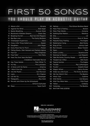 First 50 Songs You Should Play on Acoustic Guitar | Songbook for Beginners | Easy Guitar Tab with Chords and Lyrics | Sheet Music Book for Students Teachers and Adult Learners