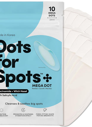Dots for Spots Large Pimple Patches for Body, Chin, Cheek or Forehead - Includes Active Ingredients Niacinamide, Witch Hazel & Salicylic Acid for Maximum Effectiveness - Reduces Redness (10 patches)