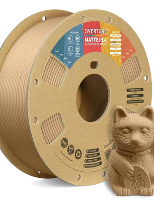 OVERTURE Matte PLA 3D Printer Filament 1.75mm, Matt Surface & Low Warping Filament 1kg Spool (2.2 lbs), Accuracy  0.02 mm, Fit Most FDM Printers (Matte Light Brown)