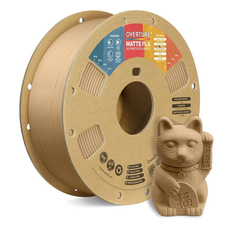 OVERTURE Matte PLA 3D Printer Filament 1.75mm, Matt Surface & Low Warping Filament 1kg Spool (2.2 lbs), Accuracy  0.02 mm, Fit Most FDM Printers (Matte Light Brown)