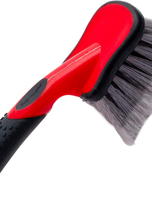 Mothers Car Wash Brush, Wheel and Fender Brush, Short Handle Tire Cleaner for Car Detailing, 10 Inch, Red/Black