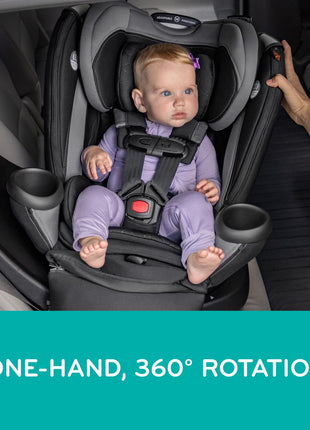 Evenflo Revolve360 Extend All-in-One Rotating Car Seat | with Quick Clean Cover, Rear-Facing, Forward-Facing, Highback Booster Mode, Infant to 12 Years (Revere Gray)