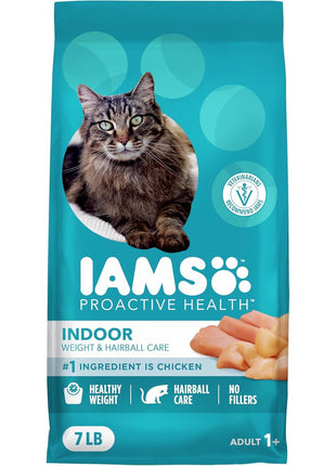 IAMS Proactive Health Indoor Weight Control & Hairball Care Adult Dry Cat Food, Chicken & Turkey Recipe, 7 lb. Bag