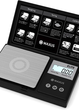 MAxUS Digital Pocket Gram Scale 500g x 0.01g High Precision with Tray, Weighs Small Food, Jewelry, Ounces, Grains, LCD Display, Tare Function