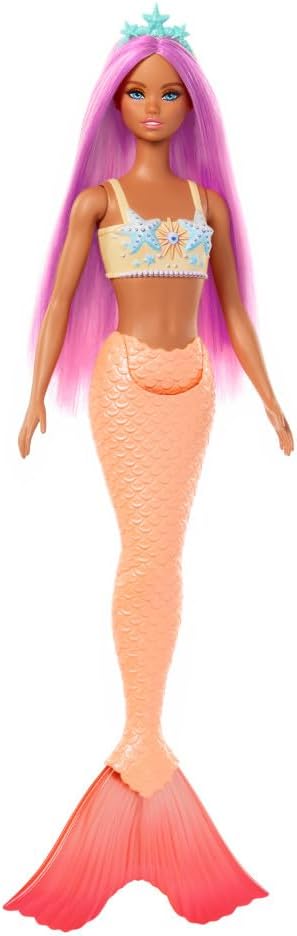 Barbie Fantasy Mermaid Doll and Fashions | Pink Fantasy Hair and Headband Accessory, Toy with Starfish-Inspired Bodice and Soft Orange Tail, Ages 3+