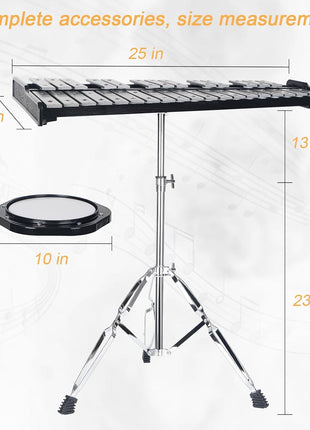 Professional 32 Note Glockenspiel xylophone Bell Kit for beginner :Muted Practice Pad Percussion Kit for Adult, with Three Types of Drumsticks, Adjustable Stand&Carrying Bag