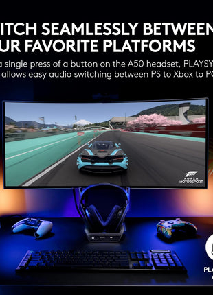 Logitech G Astro A50 Multi-Platform Wireless Gaming Headset + Base Station for PS5/Xbox/PC: PLAYSYNC Audio Switcher, <16bit/48kHz (Console), <24bit/48kHz (PC), 24hr Battery, 2.4GHz & BT - White