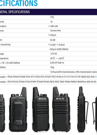 Retevis RT22 Walkie Talkies Rechargeable Hands Free 2 Way Radios Two-Way Radio(6 Pack) with 6 Way Multi Gang Charger
