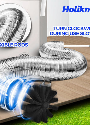 Holikme Dryer Vent Cleaner Kit - 30Ft Fireplace Chimney Brushes Flexible | Dryer Vent Cleaner Brush with Drill Attachment, Removes Years of Lint Buildup, Improves Airflow, Faster Drying & Fire Safety