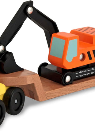 Melissa & Doug Trailer and Excavator Wooden Vehicle Set (3 pcs)