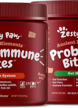 Ancient Elements Allergy & Immune Bites for Dogs - Omega 3 Wild Alaskan Salmon Fish Oil + Ancient Elements Probiotics for Dogs - Chewable Dog Probiotic Supplement