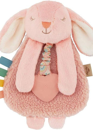 Itzy Ritzy - Itzy Lovey Including Teether - Baby Lovey with Teether, Textured Ribbons & Dangle Arms - Features Crinkle Sound, Sherpa Fabric and Minky Plush (Pink Bunny)