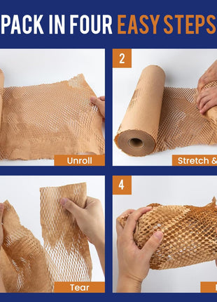Honeycomb Packing Paper For Moving 12" x 150ft With Rope & Fragile Stickers | Eco Friendly Shipping & Moving Paper Wrap For Packing Dishes | Bubble Wrap & Packing Materials Certified FSC C204227