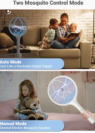 YISSVIC Electric Fly Swatter 4000V Bug Zapper Racket Dual Modes Mosquito Killer with Purple Mosquito Light Rechargeable for Indoor Home Office Backyard Patio Camping