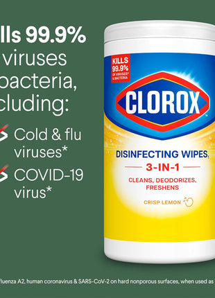 Clorox Disinfecting Wipes Value Pack, Household Essentials, Dorm Room Essentials, 75 Count, Pack of 3 (Package May Vary)