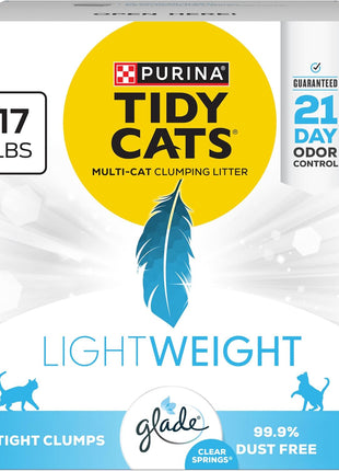 Purina Tidy Cats LightWeight With Glade Clear Springs Multi-Cat, Clumping, Low Dust, Scented Cat litter - 17 lb. Box
