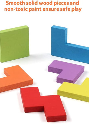 Coogam Wooden Blocks Puzzle Brain Teasers Toy Tangram Jigsaw Intelligence Colorful 3D Russian Blocks Game STEM Montessori Educational Gift for Kids (40 Pcs) | Wooden Puzzle Box Brain Game Building Block Intelligence Educational Gift for Toddlers