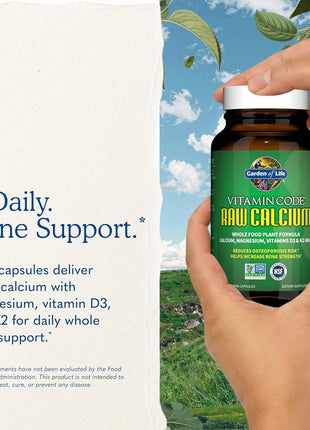 Garden of Life Raw Calcium Supplement for Women and Men - Vitamin Code Made from Whole Foods with Magnesium, K2, Vitamin D3 and Vitamin C plus Probiotics for Digestion, 120 Capsules